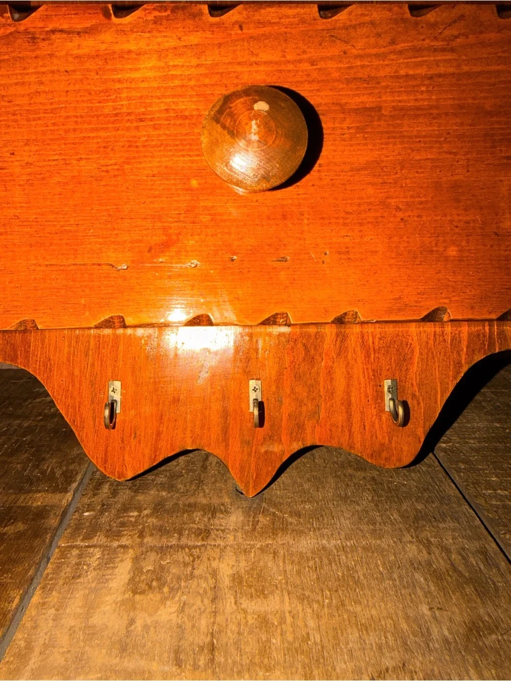 Wooden Wall Mail Holder Organizer Key Hooks - Warm Brown Rustic Farmhouse Vibe